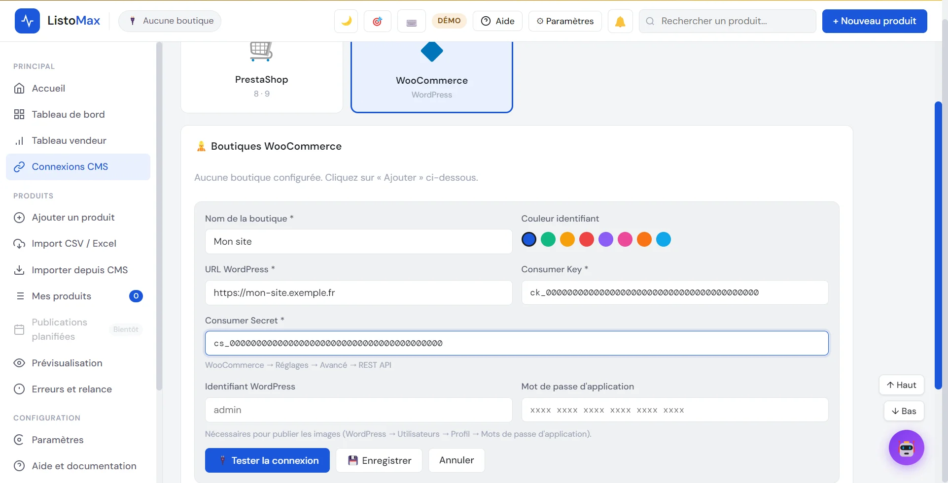 Formulaire d’ajout d’une boutique WooCommerce