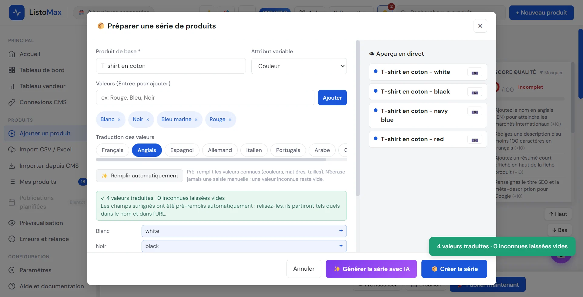 Traductions remplies automatiquement : 4 valeurs traduites