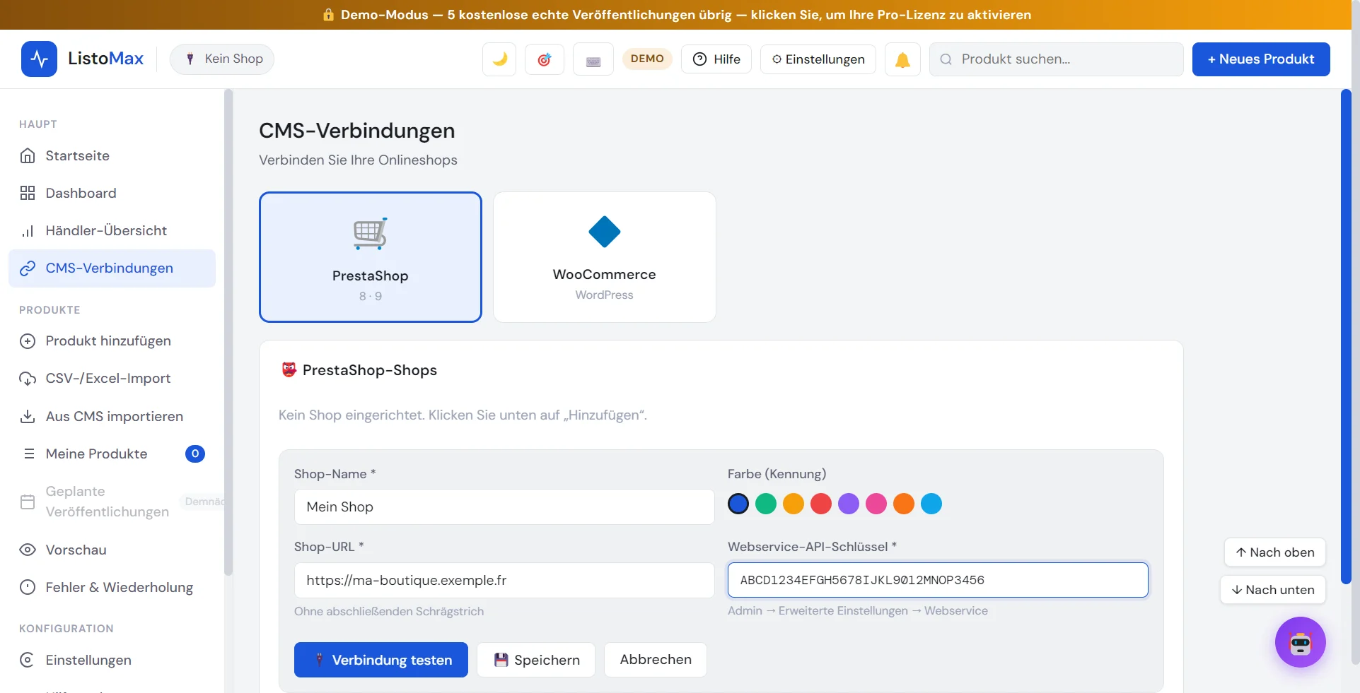 Formular zum Hinzufügen eines PrestaShop-Shops