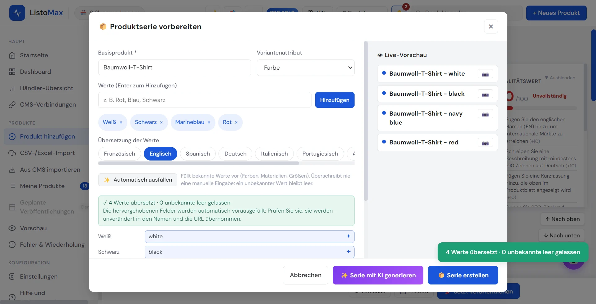 Automatisch ausgefüllte Übersetzungen