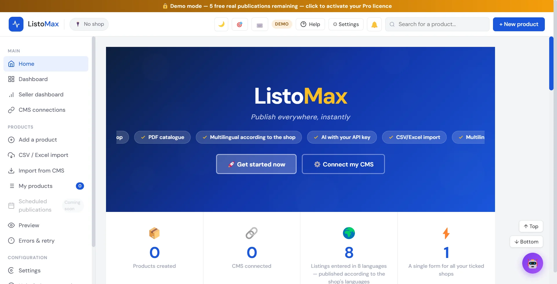 ListoMax home screen