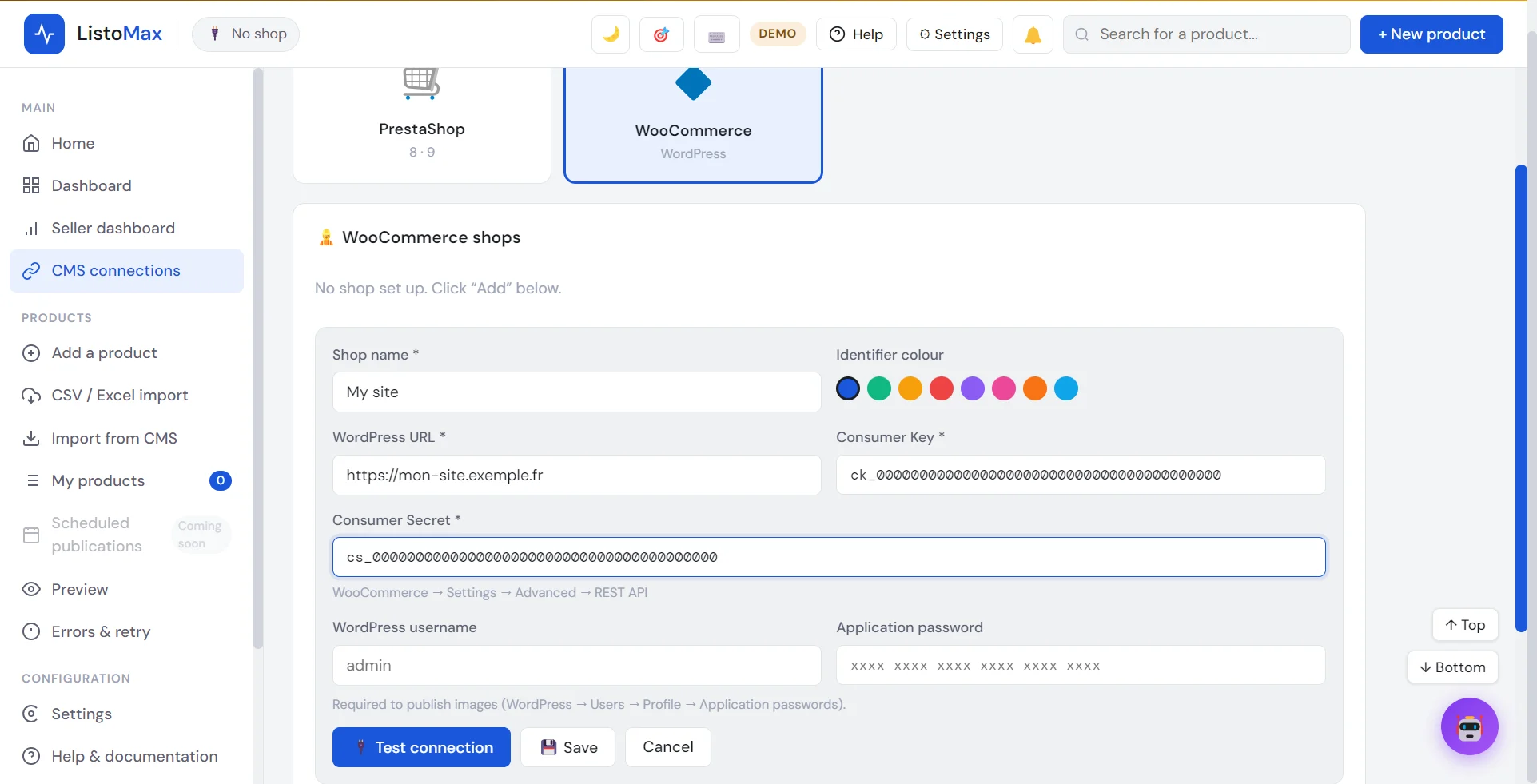 Form to add a WooCommerce store