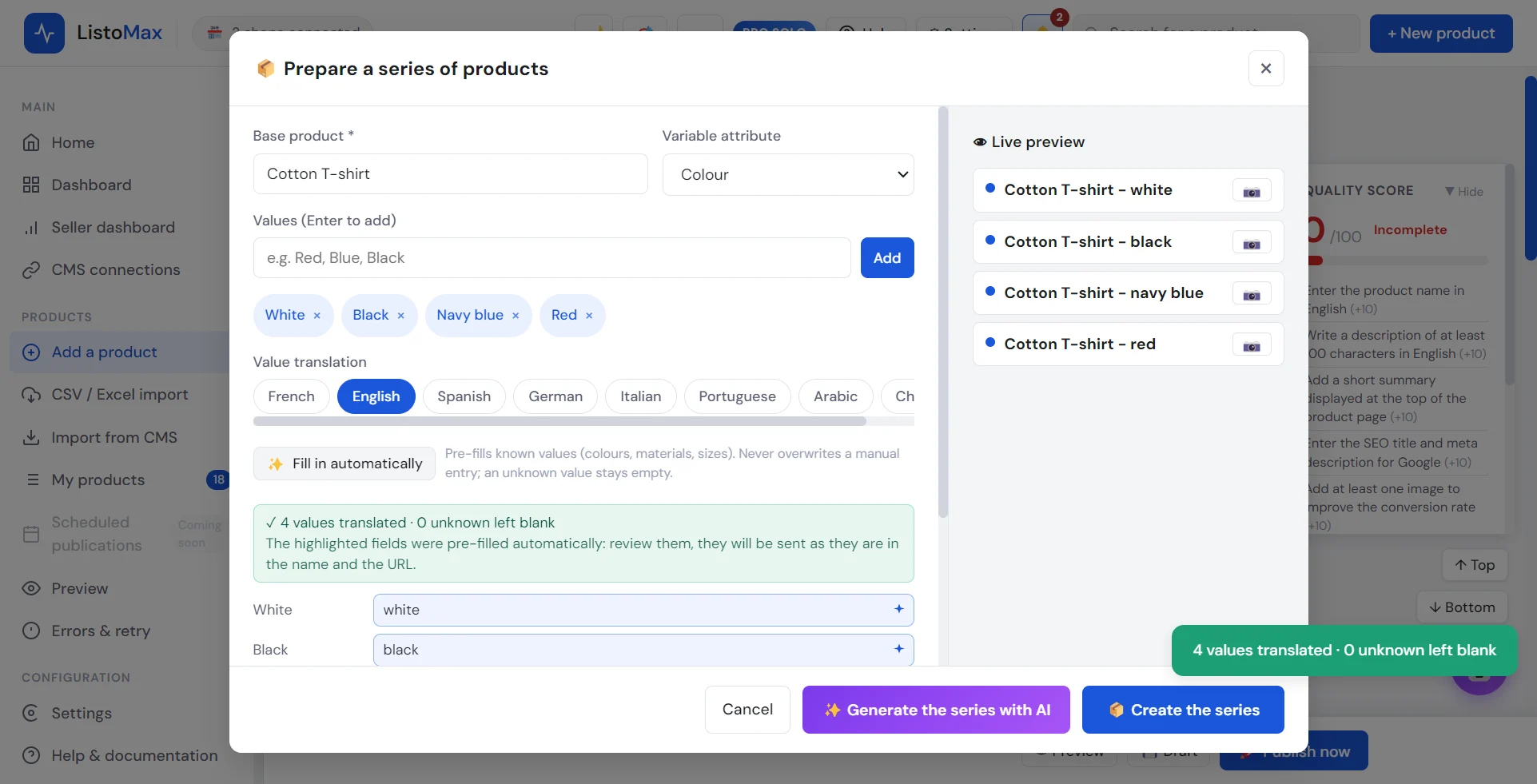 Translations filled in automatically