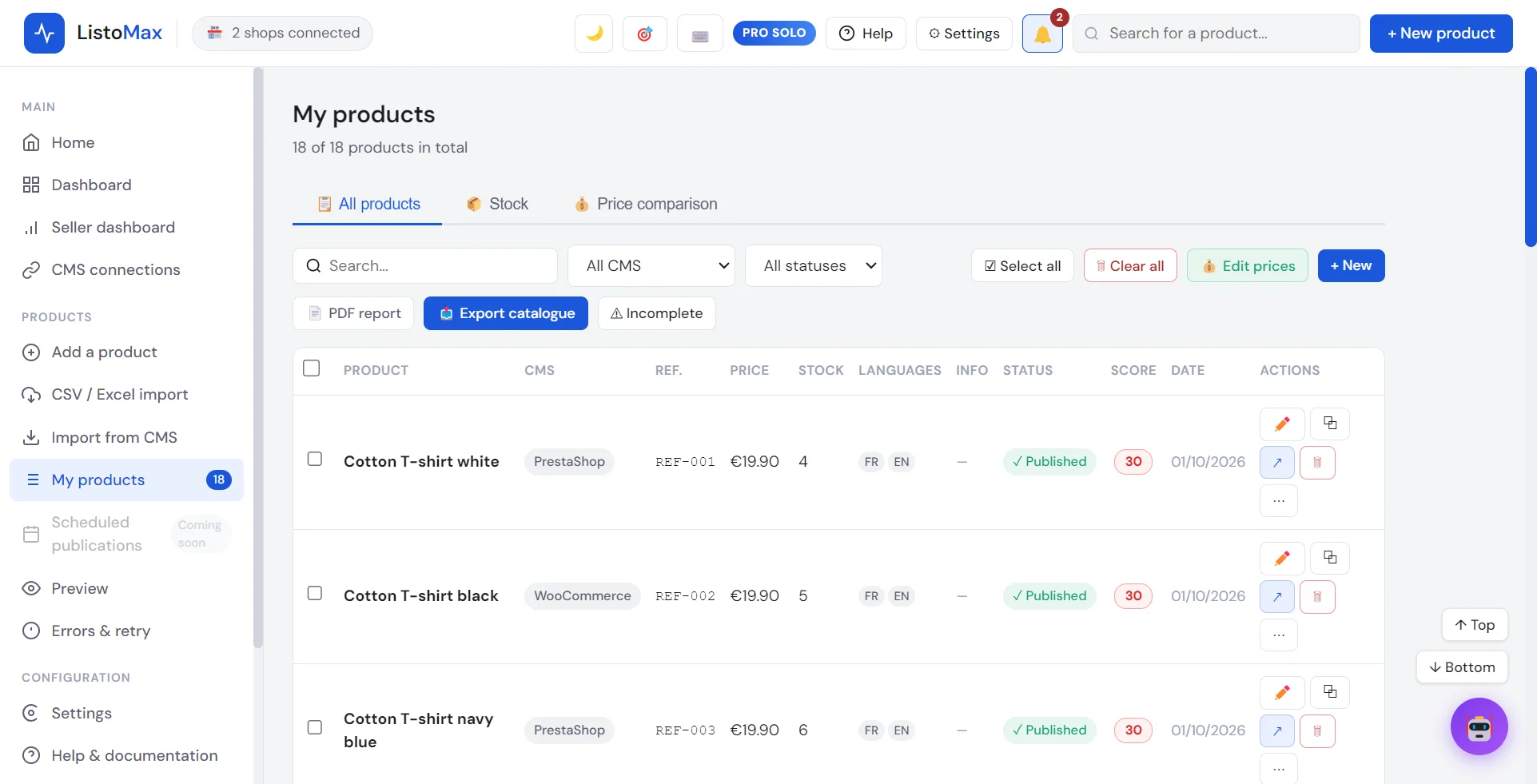 My products list