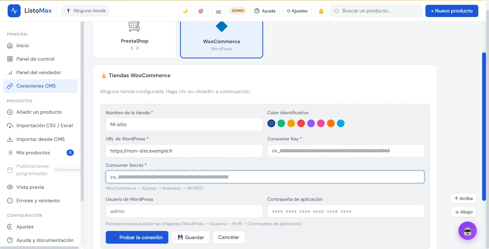 Formulario para añadir una tienda WooCommerce
