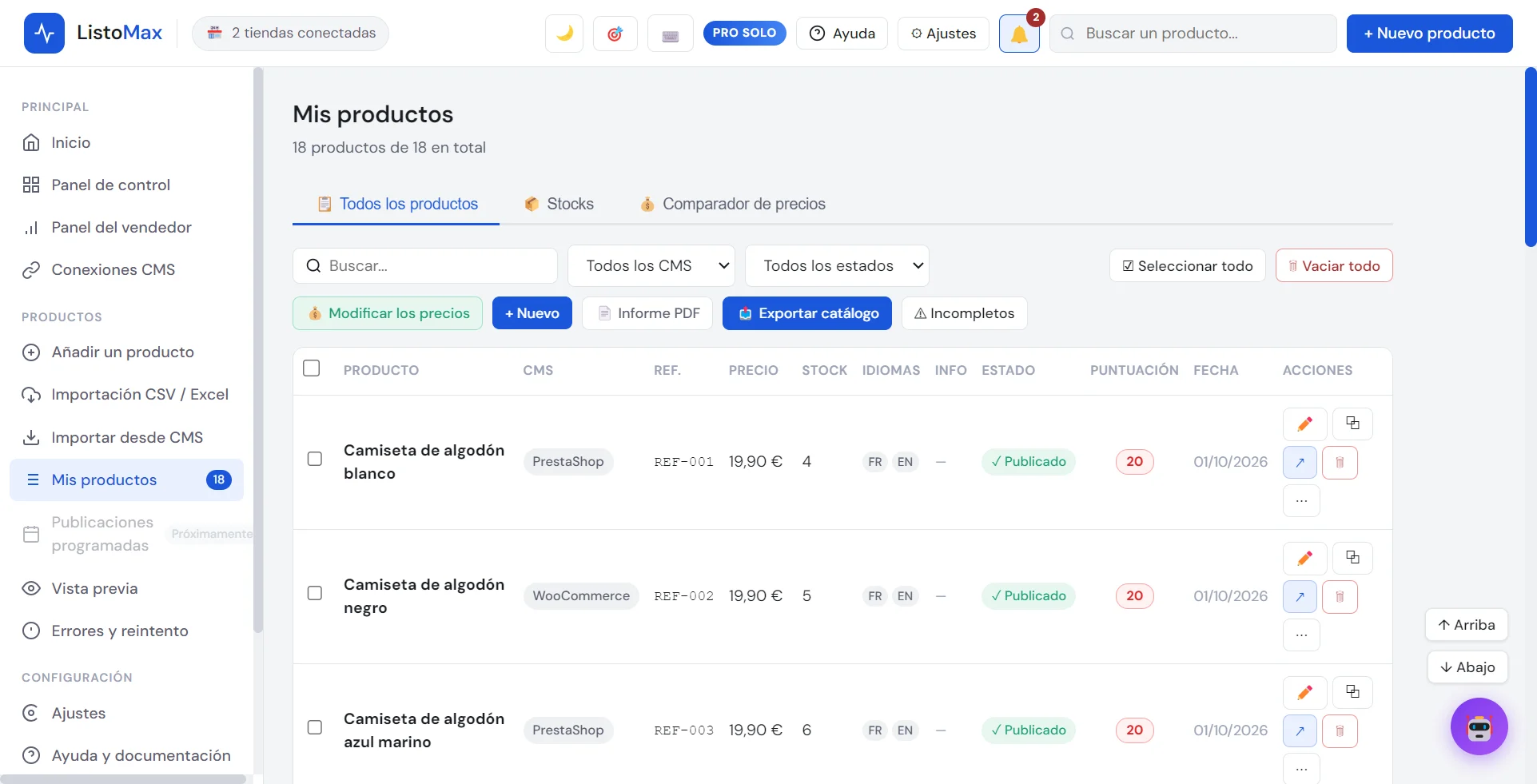 Lista Mis productos