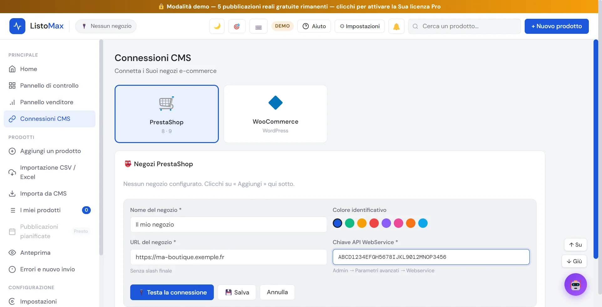 Modulo per aggiungere un negozio PrestaShop