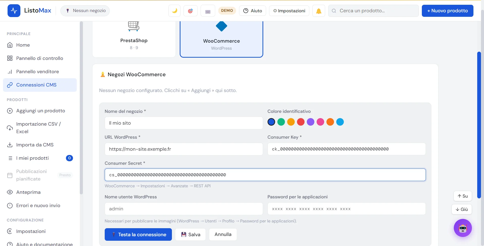 Modulo per aggiungere un negozio WooCommerce