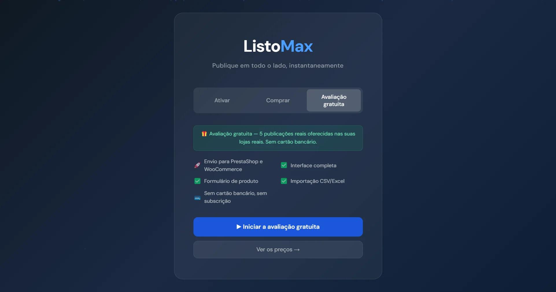 Separador Avaliação gratuita: 5 publicações reais incluídas