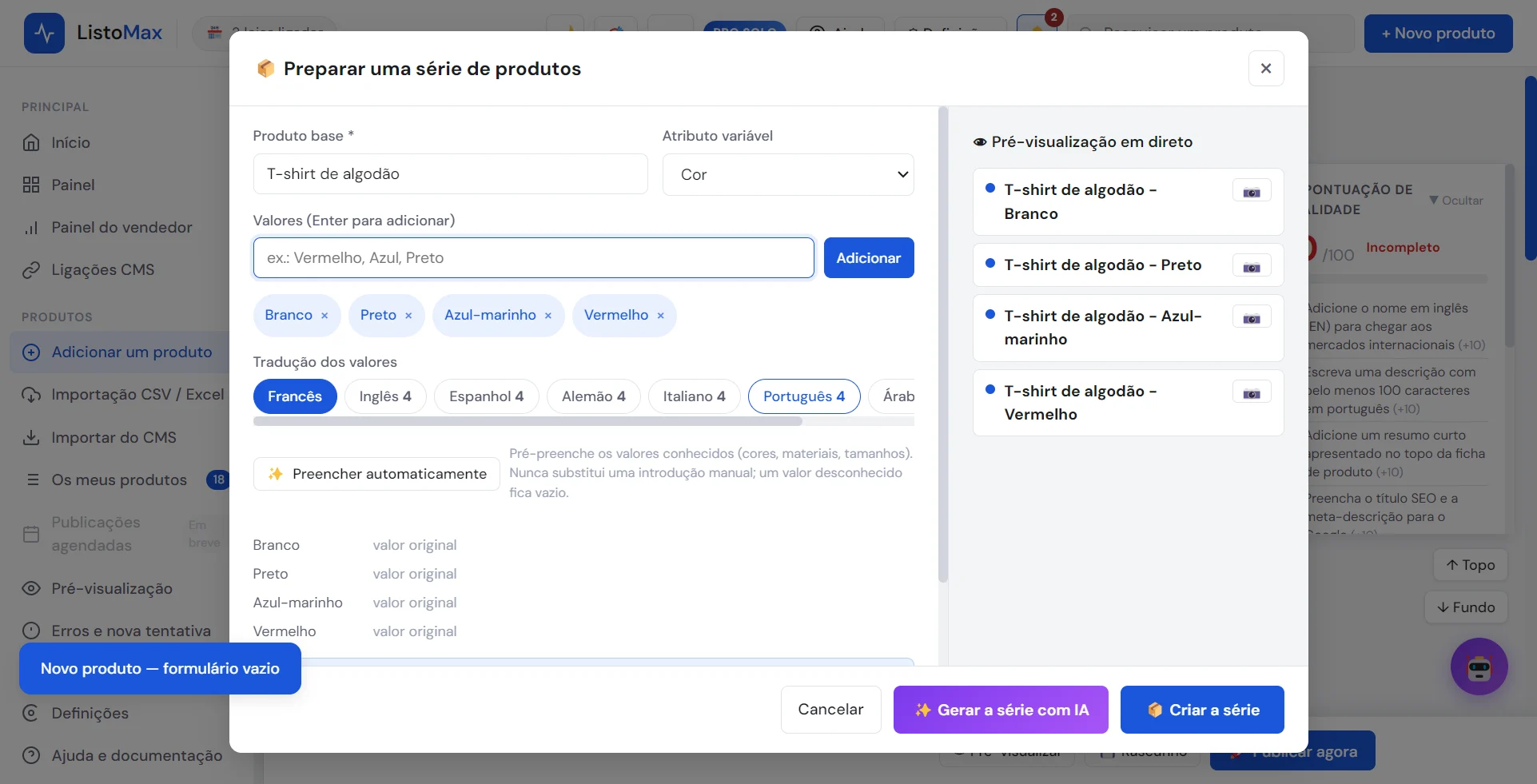 Valores adicionados à série