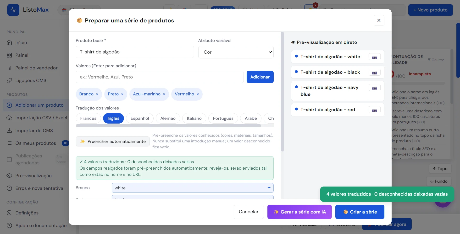 Traduções preenchidas automaticamente