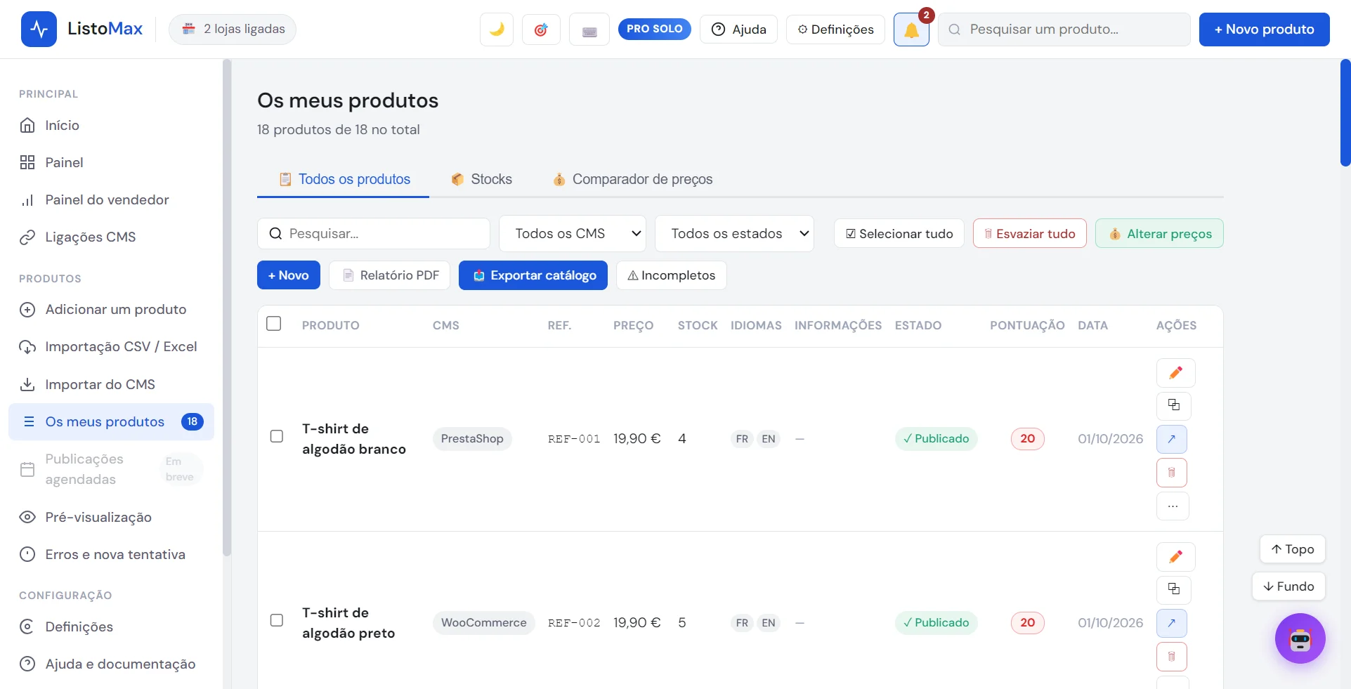 Lista Os meus produtos